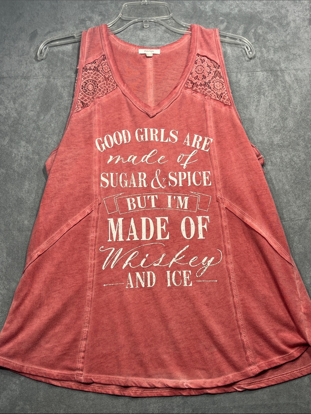 Maurices Size 0 Whiskey Graphic Lace Tank Top Mineral Wash Boho